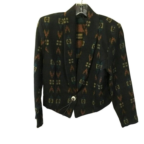 Mixed Blues Women's Western Style Short Collared Wool Blend Blazer Size Medium - Picture 1 of 13